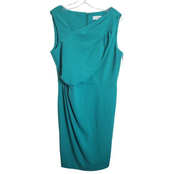 Calvin Klein Asymmetrical Drape Front Sheath Dress, Aqua/Teal, NWT, Size 12 - Picture 1 of 7
